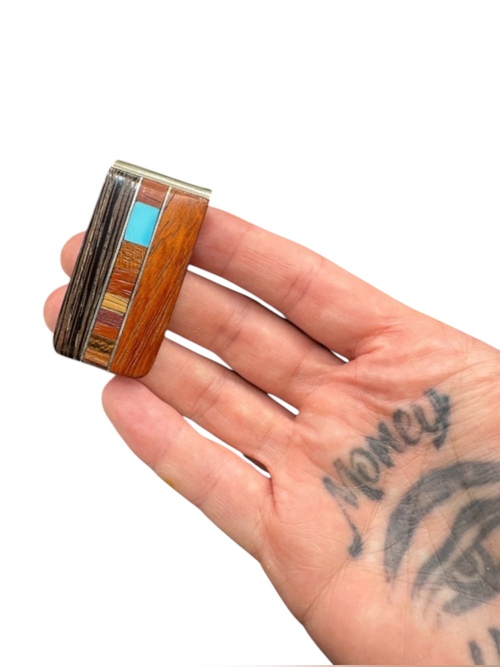 Vintage Southwestern Turquoise Wood Inlay Money Clip Vintage Navajo Money Clip